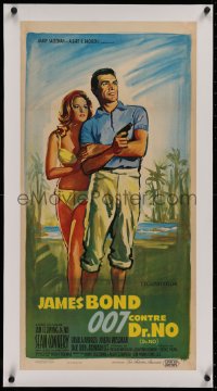 2b164 DR. NO linen French 16x31 1963 great different Boris Grinsson art of Connery & Andress, rare!