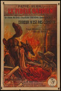 2b024 KING OF THE PACK/UNKNOWN DANGERS French 32x47 1920s great art of dog attacking man by fire!