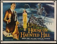 2b272 HOUSE ON HAUNTED HILL linen 1/2sh 1959 classic Vincent Price & skeleton with hanging girl!