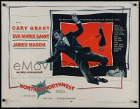 2b279 NORTH BY NORTHWEST linen 1/2sh 1959 Cary Grant, Eva Marie Saint, Alfred Hitchcock classic!