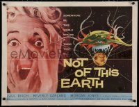 2b280 NOT OF THIS EARTH linen 1/2sh 1957 classic close up art of screaming girl & alien monster!