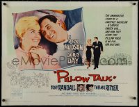 2b284 PILLOW TALK linen 1/2sh 1959 bachelor Rock Hudson loves pretty career girl Doris Day, classic!
