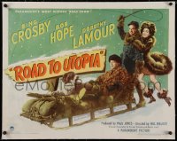 2b288 ROAD TO UTOPIA linen style A 1/2sh 1946 Bob Hope, sexy Dorothy Lamour & Bing Crosby on sled!