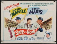 2b289 SAFE AT HOME linen 1/2sh 1962 Mickey Mantle, Roger Maris, NY Yankees baseball, grand slam!