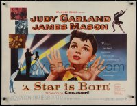 2b295 STAR IS BORN linen 1/2sh 1954 great c/u art of Judy Garland, James Mason, musical classic!