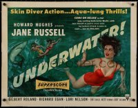 2b299 UNDERWATER linen 1/2sh 1955 Howard Hughes, art of skin diver Jane Russell, aqua-lung thrills!
