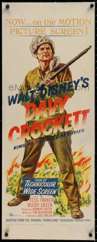 2b229 DAVY CROCKETT KING OF THE WILD FRONTIER linen insert 1955 Disney, classic art of Fess Parker!