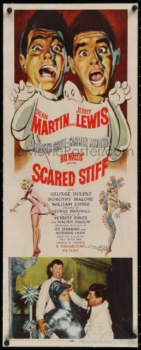 2b244 SCARED STIFF linen insert 1953 artwork of terrified Dean Martin & Jerry Lewis with ghost!