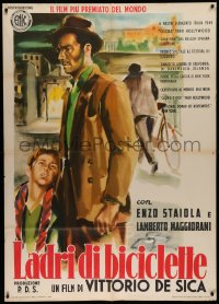 2b018 BICYCLE THIEF Italian 1p R1955 Vittorio De Sica's classic Ladri di biciclette, wonderful art!