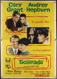 2b017 CHARADE style B Italian 2p 1963 different art of tough Cary Grant & sexy Audrey Hepburn!