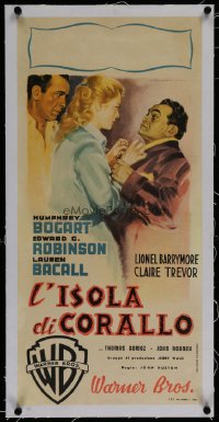 2b145 KEY LARGO linen Italian locandina 1948 best Martinati art of Bogart, Lauren Bacall & Robinson!