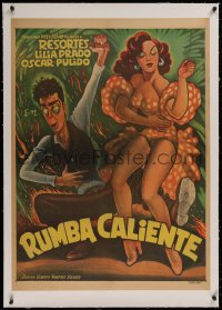 2b111 RUMBA CALIENTE linen Mexican poster 1952 Cabral art of Resortes & sexy Lilia Prado, very rare!