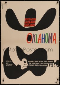 2b128 OKLAHOMA linen Polish 23x33 1964 Rodgers & Hammerstein musical, cool Witold Janowski art!