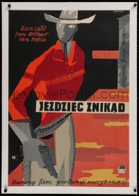 2b129 SHANE linen Polish 23x33 1959 completely different art of cowboy Alan Ladd with gun by Wenzel!