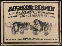 2b389 AUTOMOBIL RENNEN linen 29x38 German special poster 1921 Borntraeger art of race cars, rare!