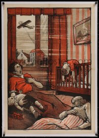 2b366 DUTCH ANTI-WAR POSTER linen 24x34 Dutch special poster 1920s art of family poisoned, rare!