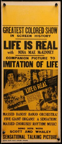 2b047 LIFE IS REAL 9x22 special poster 1934 Nina Mae McKinney, greatest colored show, very rare!