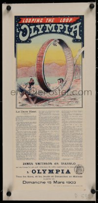 2b376 LOOPING THE LOOP A L'OLYMPIA linen 8x20 French special poster 1903 bike daredevil Smithson!