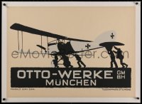 2b358 OTTO-WERKE linen 24x34 German advertising poster 1910s Hohlwein art of early biplane, rare!