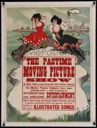 2b383 PASTIME MOVING PICTURE SHOW linen 21x28 special poster 1900s Edison Fire-Proof Kinetoscope!