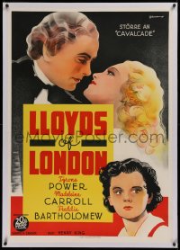 2b079 LLOYD'S OF LONDON linen Swedish 1937 wonderful Rohman art Carroll, Ty Power & Bartholomew!