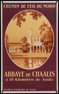 2b329 ABBAYE DE CHAALIS linen 24x39 French travel poster 1920s Hallo art of the Cistercian abbey!