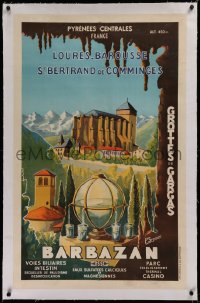 2b331 BARBAZAN linen 25x39 French travel poster 1930s great P. Seignouret art of the spa town, rare!