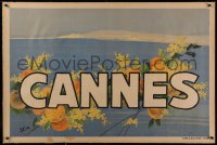 2b332 CANNES linen 32x47 French travel poster 1940s cool art of the beach resort city by SEM!