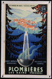 2b335 FRENCH NATIONAL RAILROADS linen 25x40 French travel poster 1939 Plombieres les Bains, Senechal art!