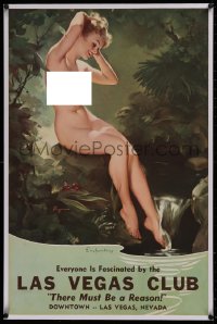 2b301 LAS VEGAS CLUB linen 22x34 travel poster 1950s Elvgren art of sexy nude woman by stream, rare!