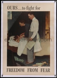 2b349 FREEDOM FROM FEAR linen 29x41 WWII war poster 1943 great Norman Rockwell Four Freedoms art!