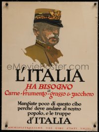 2b340 L'ITALIA HA BISOGNO linen 21x28 WWI war poster 1917 George Illion art of Italian officer!
