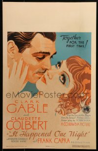 2b055 IT HAPPENED ONE NIGHT WC 1934 wonderful art of Clark Gable & Claudette Colbert, Capra, rare!