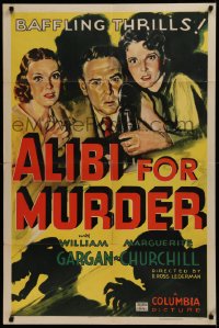 2c116 ALIBI FOR MURDER 1sh 1936 art of William Gargan, Marguerite Churchill & Leyton, ultra rare!