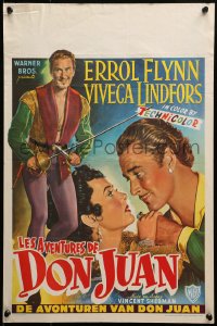 2c436 ADVENTURES OF DON JUAN Belgian 1949 different art of Errol Flynn & pretty Viveca Lindfors!