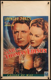 2c446 EDISON THE MAN Belgian 1940s Spencer Tracy as Thomas the inventor, plus cool art, very rare!