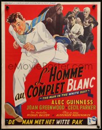 2c455 MAN IN THE WHITE SUIT Belgian 1952 different art of inventor Alec Guinness running & caught!