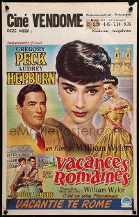 2c465 ROMAN HOLIDAY Belgian 1954 different artwork of Princess Audrey Hepburn & Gregory Peck!