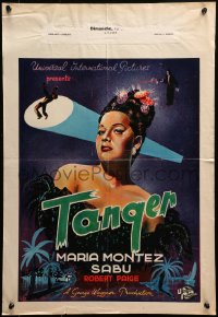 2c472 TANGIER Belgian 1947 great different GV art of sexy Maria Montez & spotlight, ultra rare!