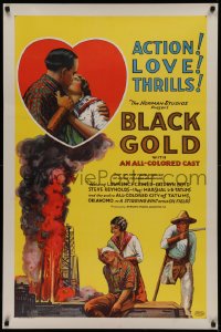 2c336 BLACK GOLD 1sh 1927 great art, Norman Studios all-black thrilling oil fields epic!