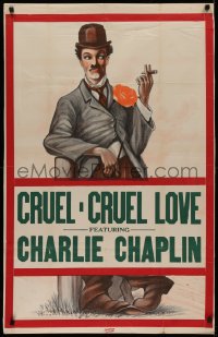 2c337 CRUEL CRUEL LOVE 1sh R1910s great stone litho art of Charlie Chaplin smoking cigar, rare!
