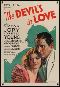 2c364 DEVIL'S IN LOVE 1sh 1933 art of Victor Jory with Loretta Young & Devil shadow, ultra rare!