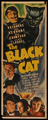 2c060 BLACK CAT insert 1941 Basil Rathbone, Bela Lugosi, Universal horror, cool art, ultra rare!