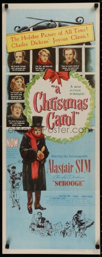 2c065 CHRISTMAS CAROL insert 1951 Charles Dickens classic, Alastair Sim as Scrooge, ultra rare!