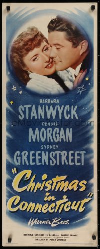 2c066 CHRISTMAS IN CONNECTICUT insert 1945 romantic c/u of Barbara Stanwyck & Dennis Morgan, rare!