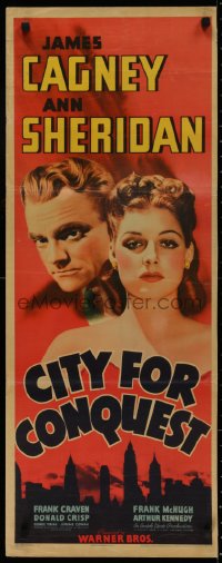 2c067 CITY FOR CONQUEST insert 1940 James Cagney & sexy Ann Sheridan over New York skyline, rare!