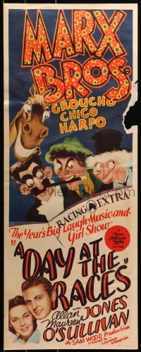 2c069 DAY AT THE RACES insert 1937 Al Hirschfeld art of Marx Brothers Groucho, Chico & Harpo, rare!