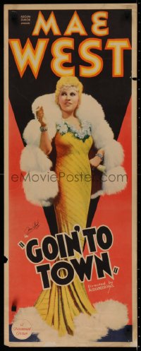 2c075 GOIN' TO TOWN signed insert 1935 by Mae West, sexy image in fur-lined dress w/cigarette, rare!