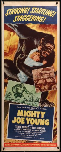 2c085 MIGHTY JOE YOUNG insert 1949 first Ray Harryhausen, Widhoff art of the giant ape saving girl!