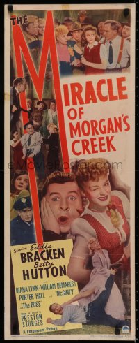 2c086 MIRACLE OF MORGAN'S CREEK insert 1943 Preston Sturges classic, Eddie Bracken, Betty Hutton!
